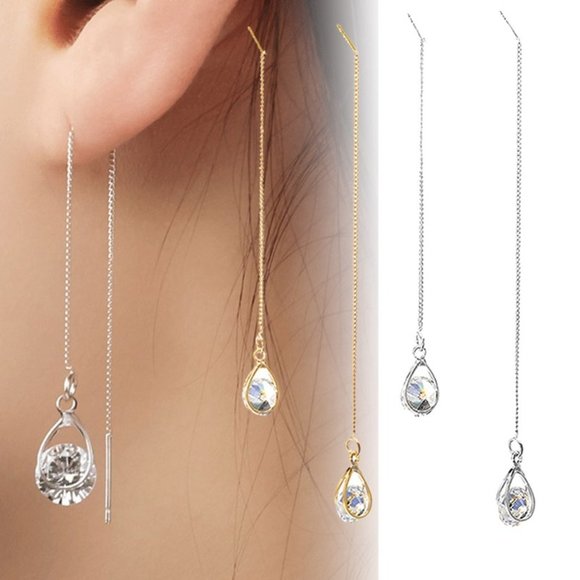 Jewelry - S925 Water Drop Chain Threader Earrings